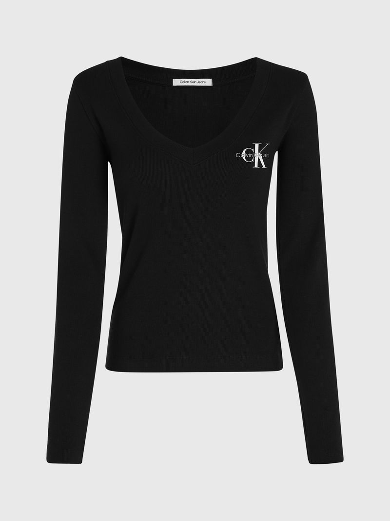 T-shirt-slim-de-canale-con-cuello-en-V